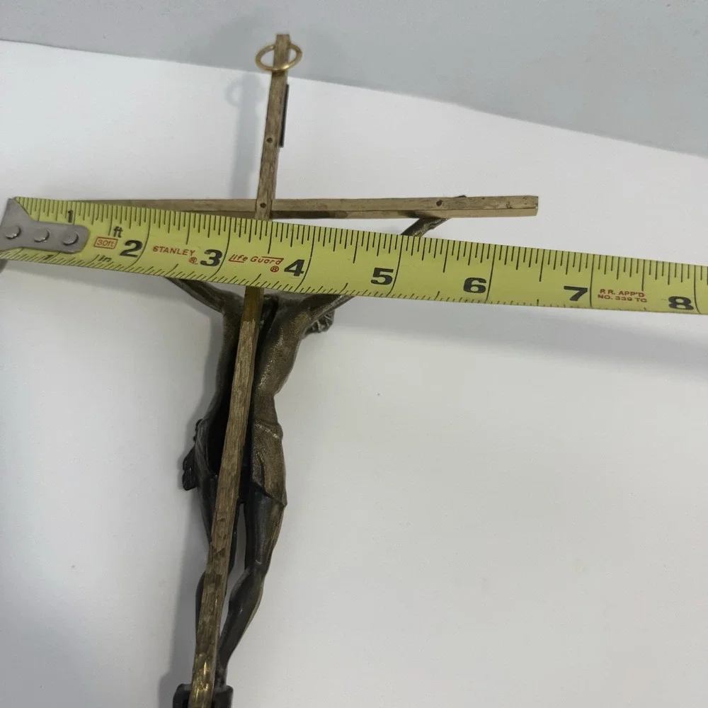 Vintage Gold Brass Tone Metal Wall Hanging Crucifix INRI Cross Jesus 10